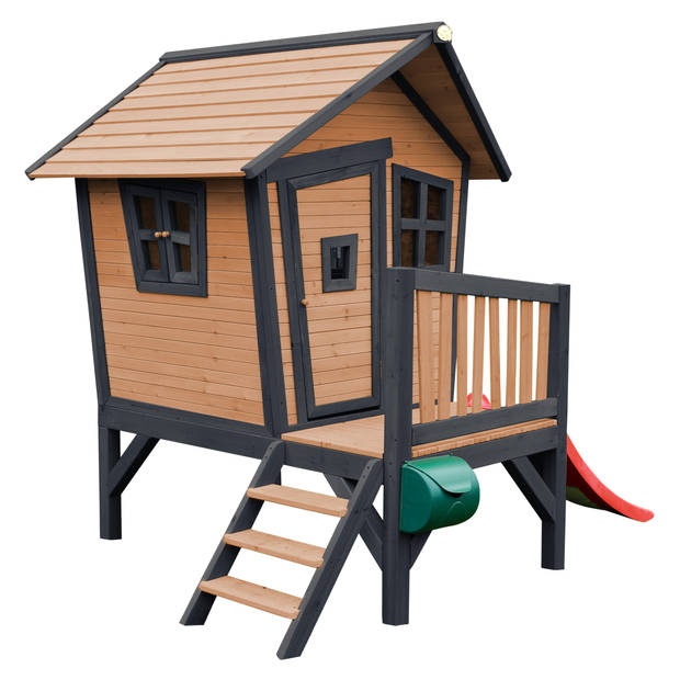 AXI Robin Speelhuis op palen & rode glijbaan Speelhuisje voor de tuin / buiten in antraciet & wit van FSC hout