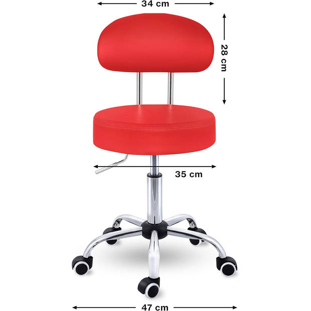 Werkkruk, Rood, draaikruk met rugleuning draaistoel kruk op wielen