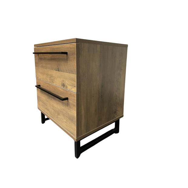 Nachtkastje Tuur- modern design - met lade- open vak - zwart/eiken- black/oak- 50 x 46 x 40cm