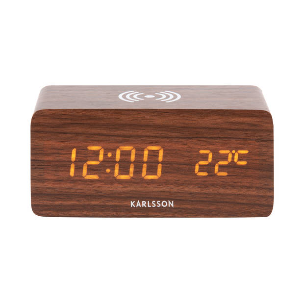 Karlsson - Wekker Block w. Phone Charger LED - Donker hout