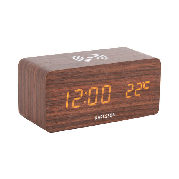 Karlsson - Wekker Block w. Phone Charger LED - Donker hout