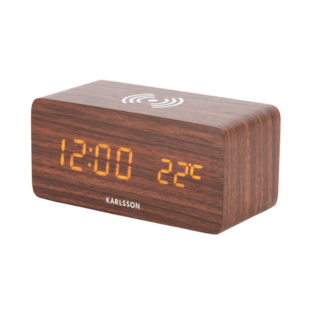 Karlsson - Wekker Block w. Phone Charger LED - Donker hout