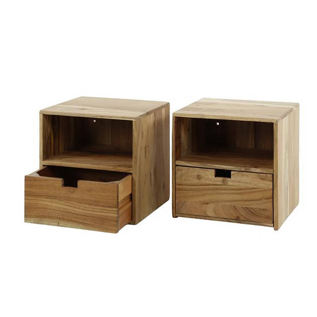 Hoyz Collection - Nachtkastje XS Hangend Flat - Massief Acacia Naturel - Set van 2