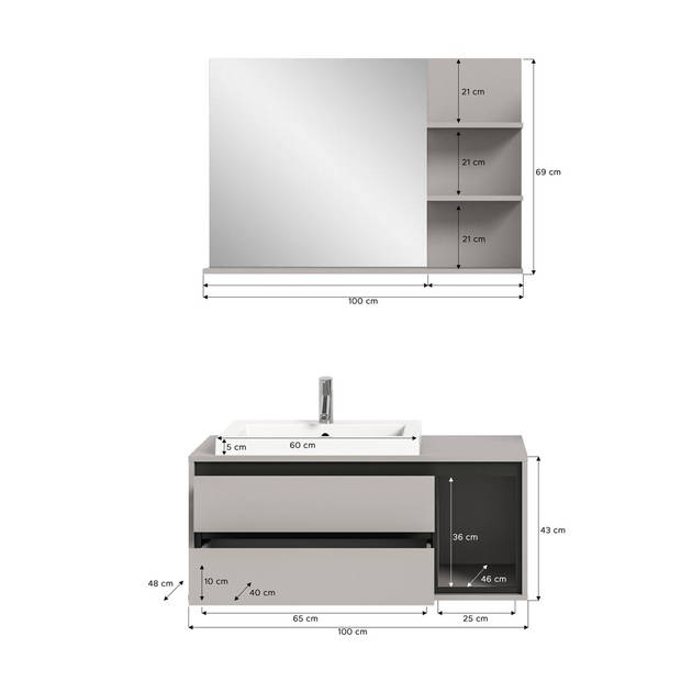 Jaru badkamer 100cm grijs,zwart.