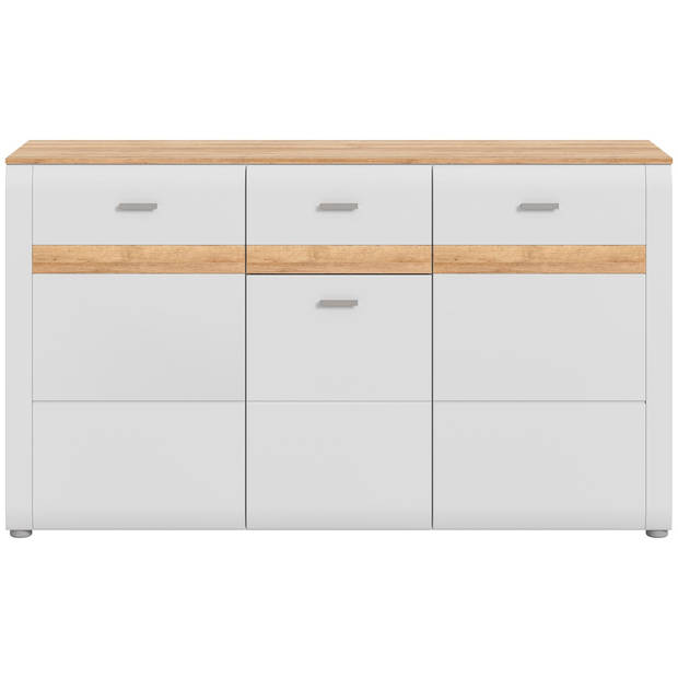 Ashton dressoir 3 deuren, 1 lade mat lichtgrijs,eik decor.