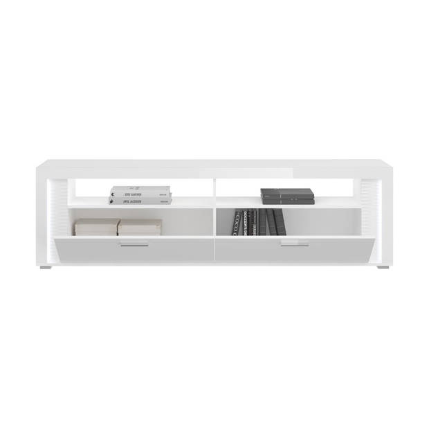 Skylight dressoir 1 klep, 2 planken met licht hoog glans wit,glas grijs,wit.