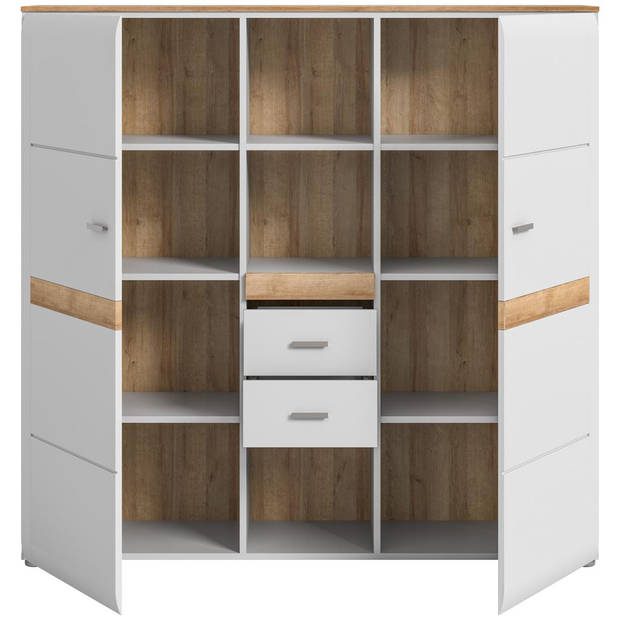 Ashton dressoir 2 deuren, 2 laden, 3 ruimte mat lichtgrijs,eik decor.