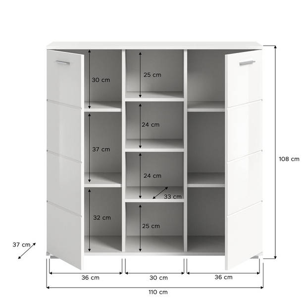 Prego garderobe opstelling 4 delen hoog glans wit, wit.