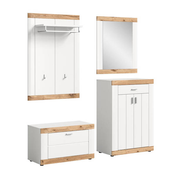 Laredo garderobe opstelling 4 delen mat wit, wit, eik decor.