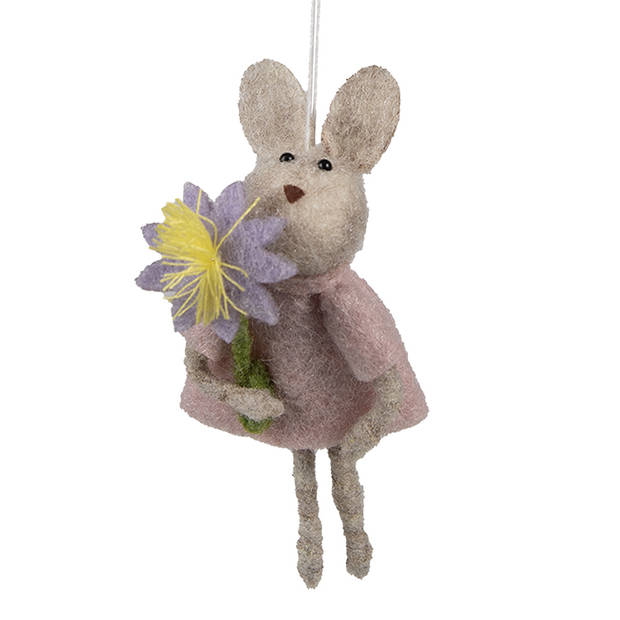 Clayre & Eef Paashanger Konijn 11 cm Beige Roze Stof Decoratie Hanger Beige Decoratie Hanger