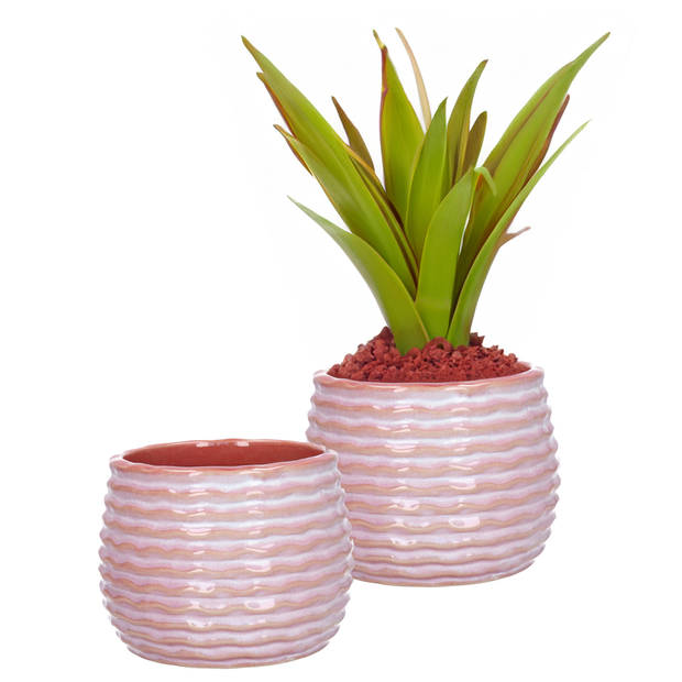 Ideas4seasons Bloempot/plantenpot - 2x - zachtroze - voor kamerplant - D14 x H10 cm - Plantenpotten