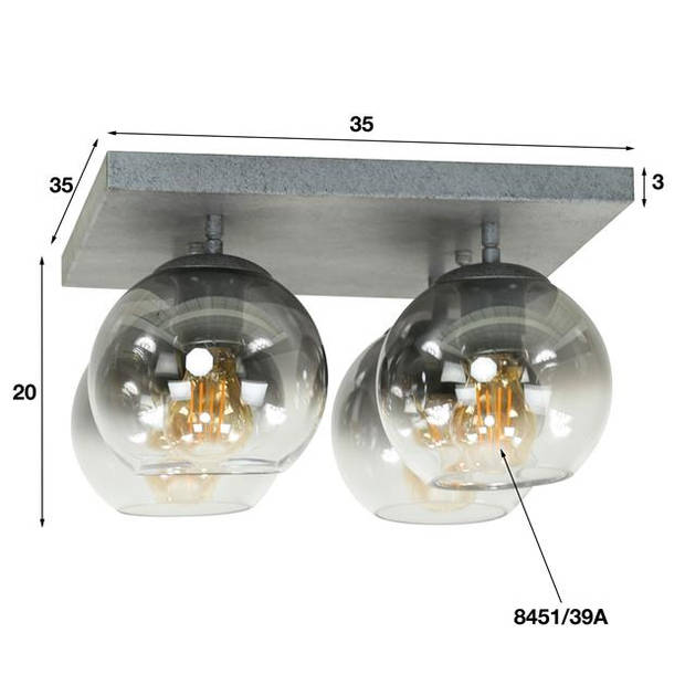 Hoyz - Plafondlamp 4L Shaded - Oud Zilver - Industrieel
