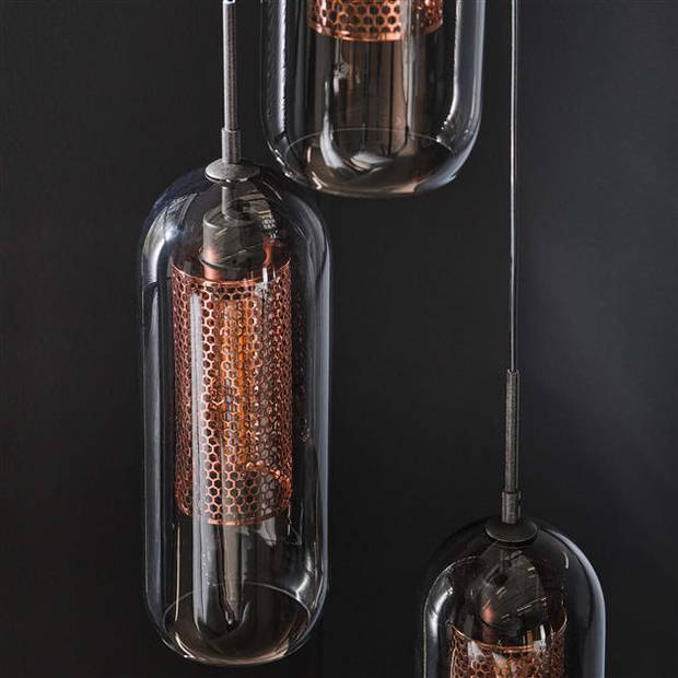 Hoyz - Hanglamp 3L Smoke - Getrapt - Glas-geperforeerd staal - Artic zwart