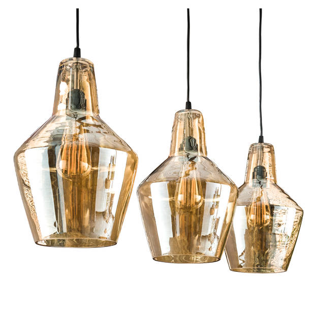 Hoyz - Hanglamp met 3 kegelvormige lampen - Amberkleurig glas - 150cm