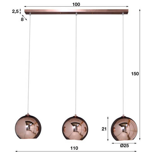 Hoyz - Hanglamp - 3 Bolvormige Hanglampen - Koperkleurig Glas