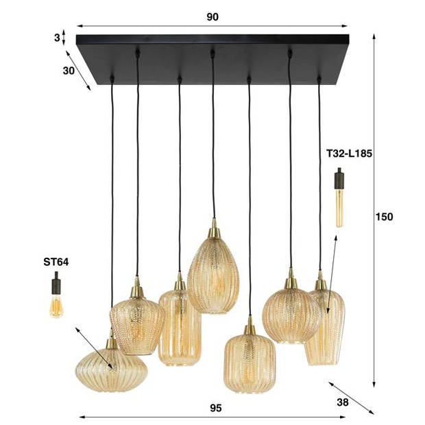 Hoyz - Hanglamp Pattern 4+3 Lampen - Glass