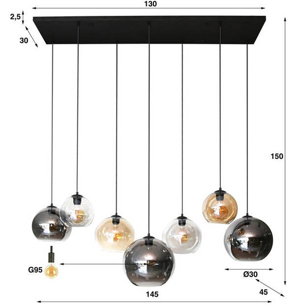 Hoyz - Hanglamp 4+3 Multi Globe XL - 7 Lichtpunten - Artic zwart