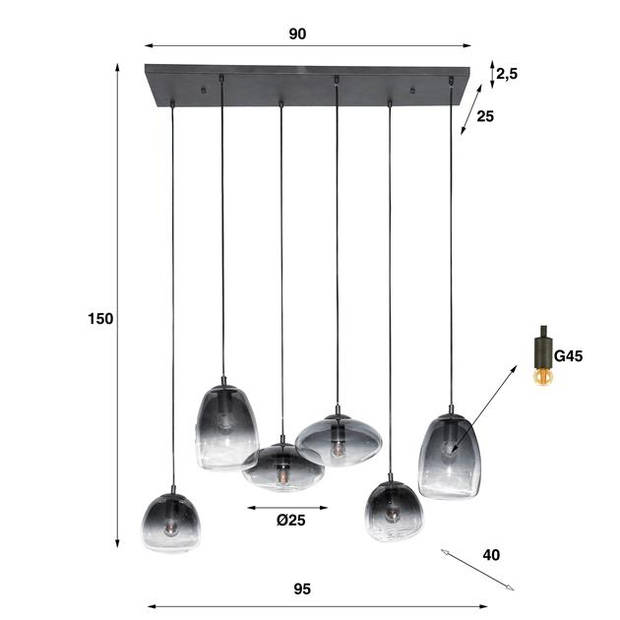 Hoyz - Hanglamp 3+3 Mix - Glass Shaded - Artic zwart