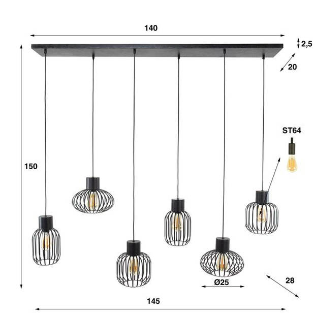 Hoyz - Hanglamp 3+3 Mix Metal - Donkergrijs