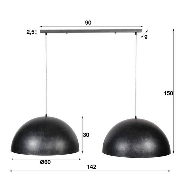 Hoyz - Hanglamp - 2xØ60 Metalen Bolvormige Hanglampen - Charcoal finish