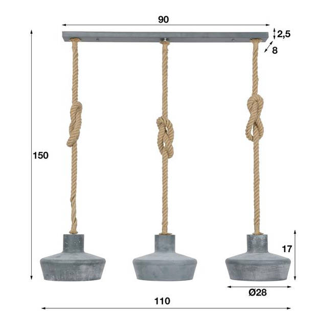 D - Hoyz - Hanglamp - 3xØ28 Betonlook Lampenkappen - Diverse hoogtes