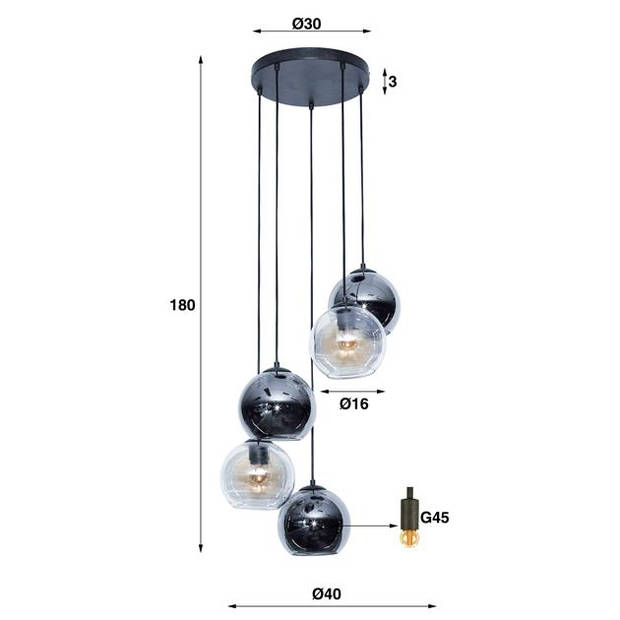 Hoyz - Hanglamp 5L Bubbles Bicolore - Getrapt - Artic zwart