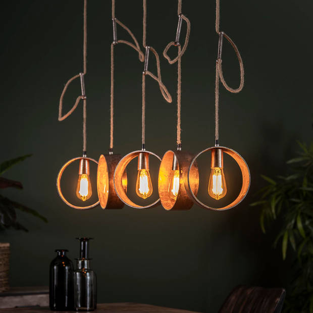 Hoyz - Hanglamp met 5 Lampen -Jutte touwen - Grijs - Industriële Hanglamp voor woonkamer of eetkamer