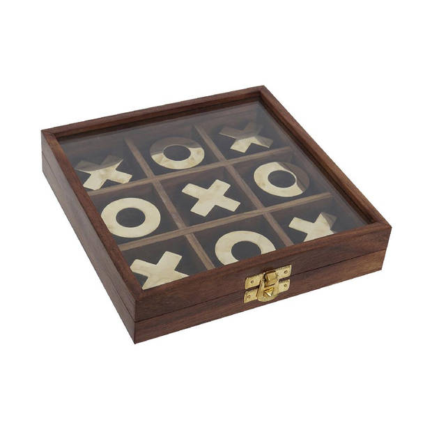 Deco Object Tic Tac Toe in kistje Hout – Goud/Bruin