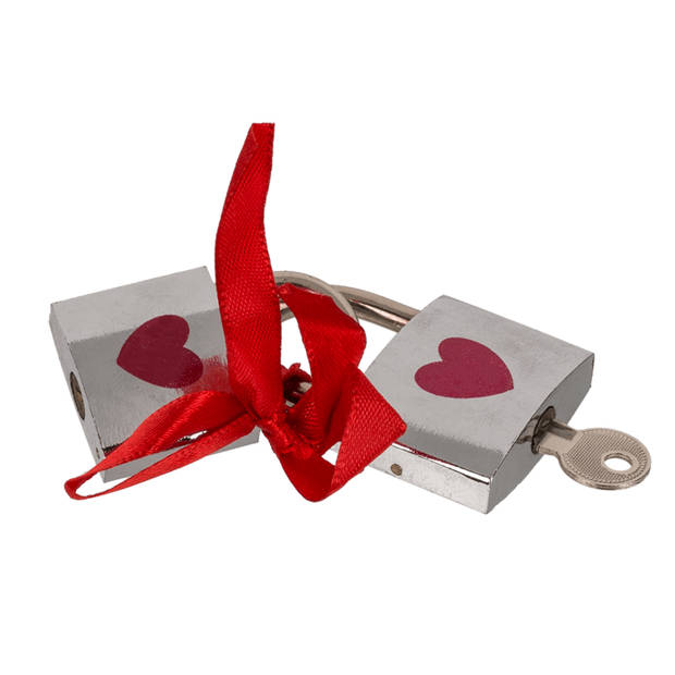 Liefdesslotjes - Zilver met rood hart - Met 1 sleutel - 2 stuks - 3 x 4,7 cm & 3,5 x 5 cm - Liefde cadeau - Valentijns