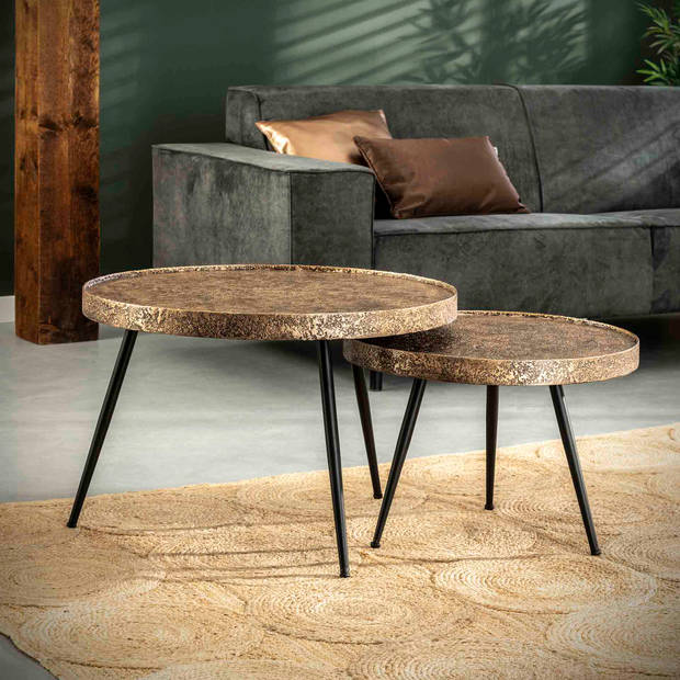 Hoyz - Salontafel Rond Metallic - Goudkleurig - Set van 2