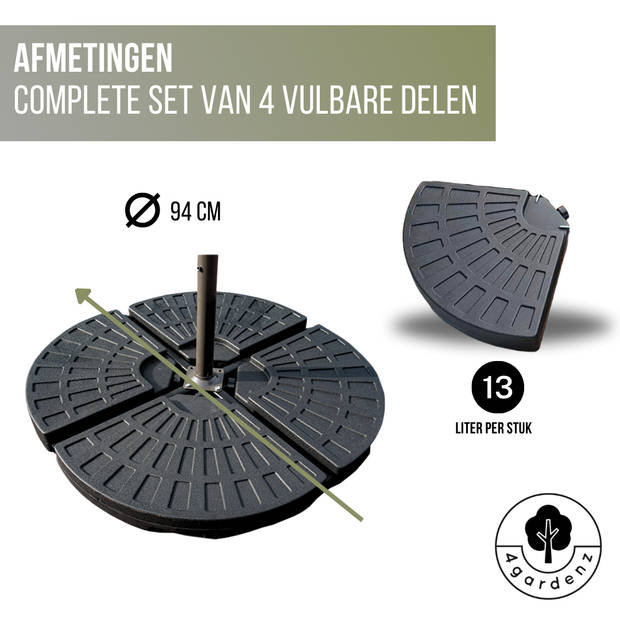 4gardenz® 60 KG Verzwaringsset Parasolvoet voor Zweefparasols - Vulbaar met Water en Zand