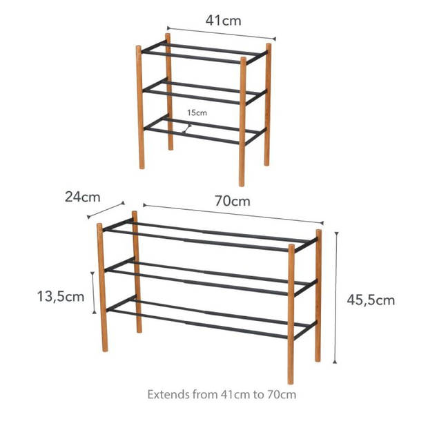 Yamazaki Schoenenrek Uitschuifbaar - Plain - Zwart