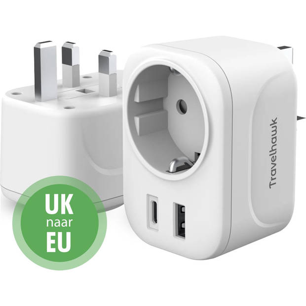 Travelhawk Reisstekker England/UK - Reisstekker Type G - USB-C & USB-A - Wit