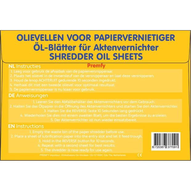 Premfy Olievellen voor papierversnipperaar 12 stuks / Papiervernietiger Olievellen - Oil Sheets Shredder 12 Pack