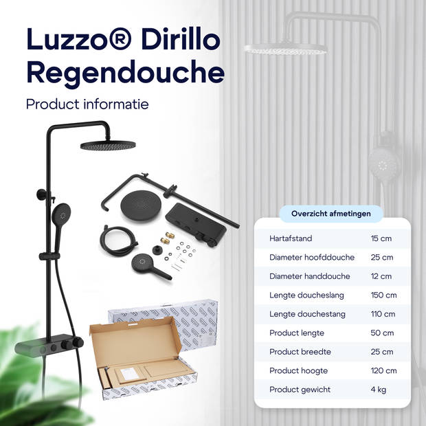Luzzo® Dirillo Regendouche Thermostaat met Planchet - Mat Zwart