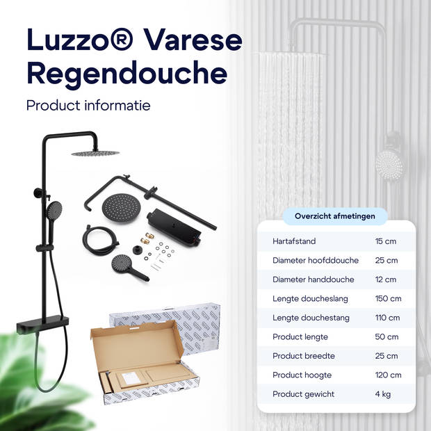 Luzzo® Varese Regendouche Thermostaat met Planchet - Mat Zwart