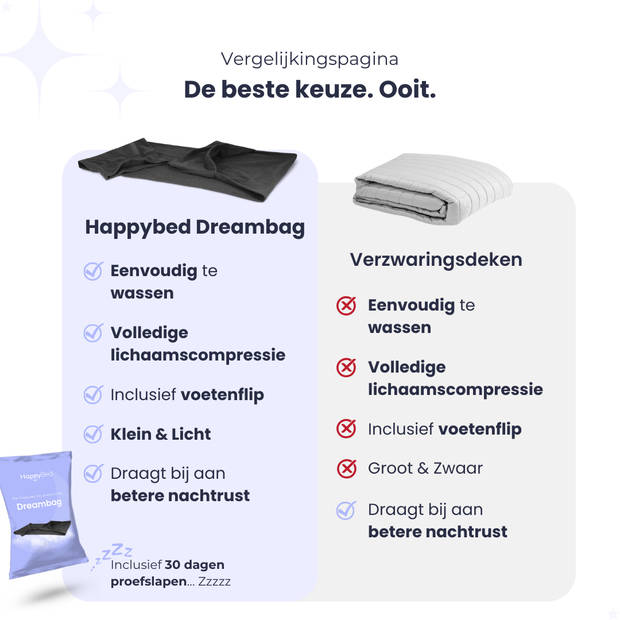 HappyBed S - Dreambag Alternatief voor verzwaringsdeken - Verbeterd nachtrust & helpt bij slapeloosheid -