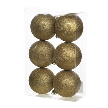 Cosy @Home Kerstballen Goud glitter ø 8 cm - 6 Stuks