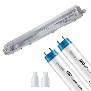 LED Waterdichte TL Armatuur met T8 Buizen - Velvalux Strela - 60cm - Dubbel - Koppelbaar - Waterdicht IP65 - Philips -