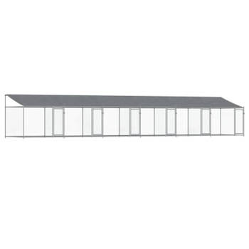 vidaXL Hondenhok met dak en deuren 12x2x2 m gegalvaniseerd staal grijs