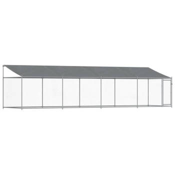 vidaXL Hondenhok met dak en deur 8x2x2 m gegalvaniseerd staal grijs