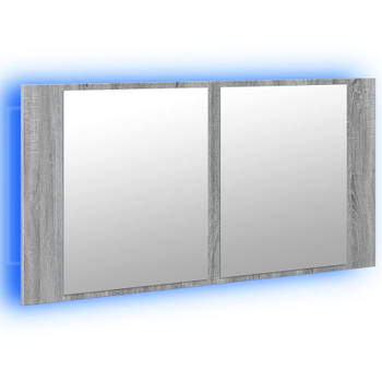 vidaXL Badkamerkast met spiegel en LED 90x12x45 cm acryl grijs sonoma