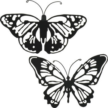 Decoris tuin wanddecoratie vlinders - metaal - zwart - 25 x 37 cm - Tuinbeelden