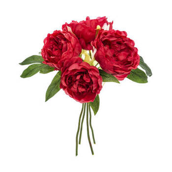 Atmosphera boeket van pioenrozen kunstbloemen - rood - hoogte 30 cm - rode bloemen - Kunstbloemen