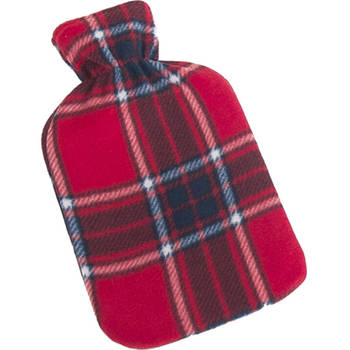 Winter kruik met Schotse ruit print hoes rood 1,25 liter - Kruiken