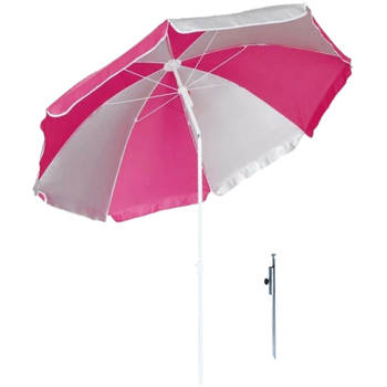 Parasol - Roze/wit - D120 cm - incl. draagtas - parasolharing - 49 cm - Parasols