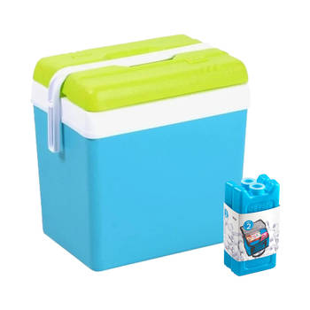 Koelbox met koelelementen - 24 liter - kunststof - blauw - 36 x 27 x 40 cm - Koelboxen