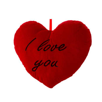Sierkussentje Valentijn/I Love You hartje vorm - rood - 25 x 33 cm - Knuffelkussen