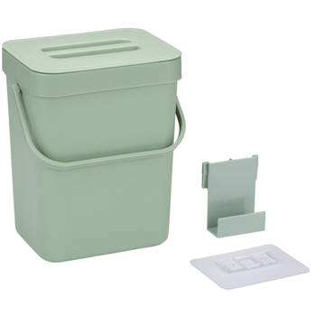Gft afvalbakje voor aanrecht of aan keuken kastje - 5L - groen - afsluitbaar - 24 x 19 x 14 cm - Prullenbakken