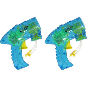 Bellenblaas speelgoed pistool - 2x - met vullingen - blauw - 15 cm - plastic - bellen blazen - Bellenblaas